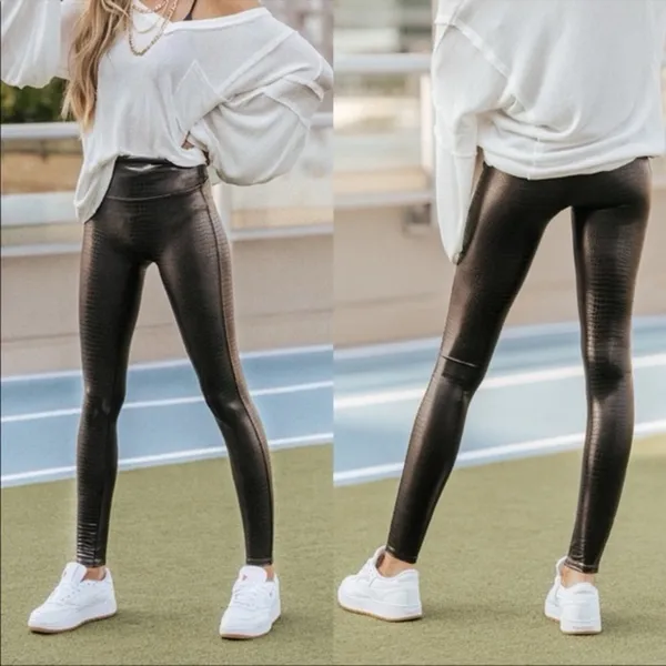 SPANX revolve anthropologie crocodile high rise brown leggings travel slimming - Image 4