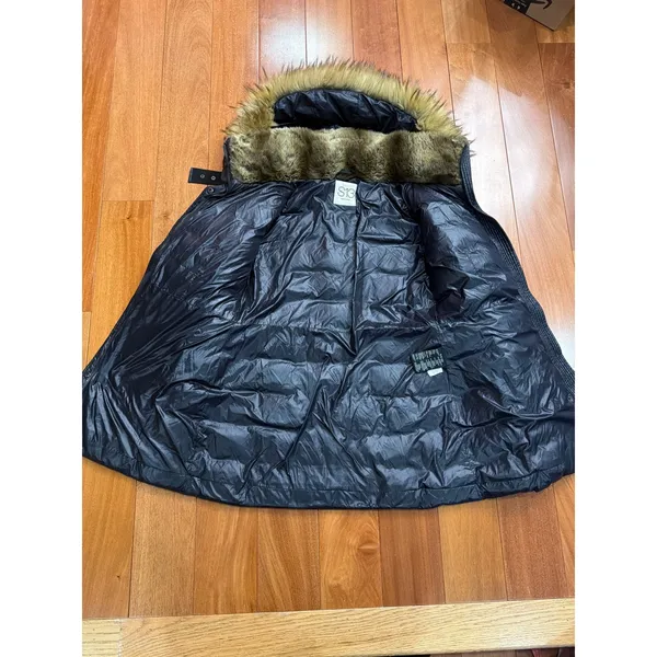 S13 New York Women's Black Chelsea Puffer‎ Down Coat with Faux Fur Trim Hood M - Image 6