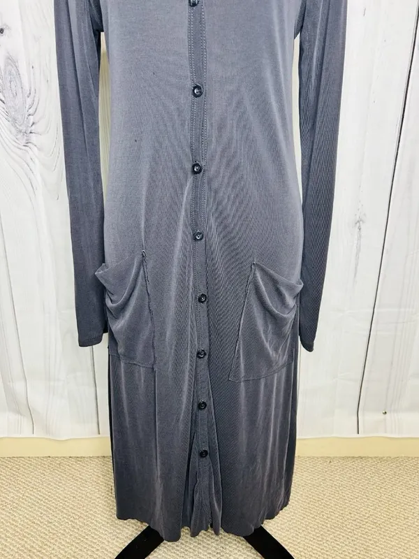 By Together Long Dress Ribbed Cardigan Button Down V-Neck Gray Size M - Image 3