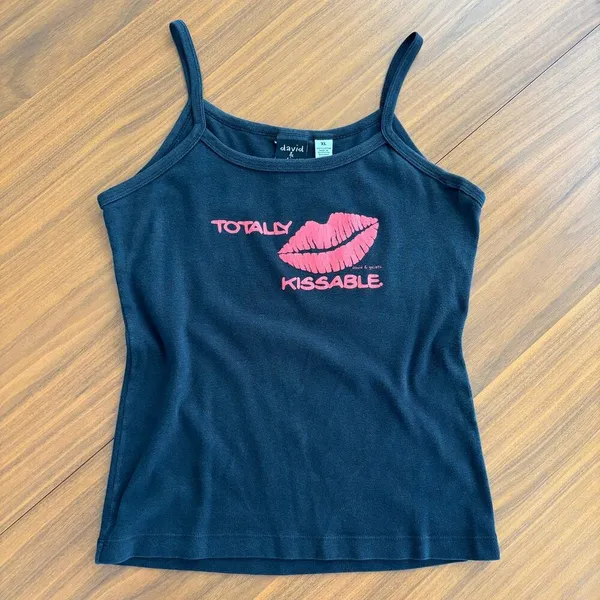 Y2K Vintage David and Goliath Totally Kissable Tank Top Cami Bimbocore Glam XL - Image 13