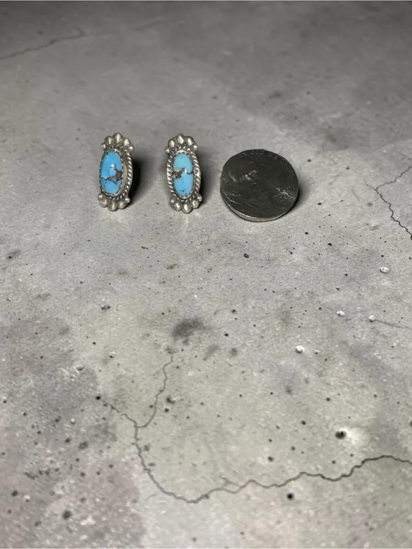 925 Sterling Silver Golden Hill Turquoise Oval Stud Earrings Stamped - Image 2