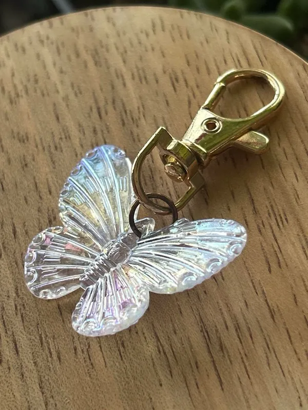 Iridescent Butterfly Keychain Charm - Gold Clip - Image 3