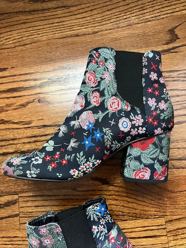 Floral Embroidered Black Ankle Boots - Women's - Image 3