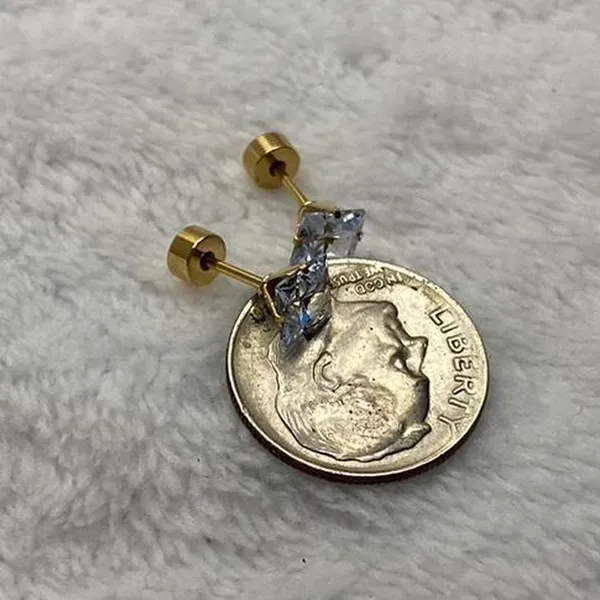 18k Gold plated Square White Crystal Zircon 4mm Stud Earrings - ERG-S - Image 7