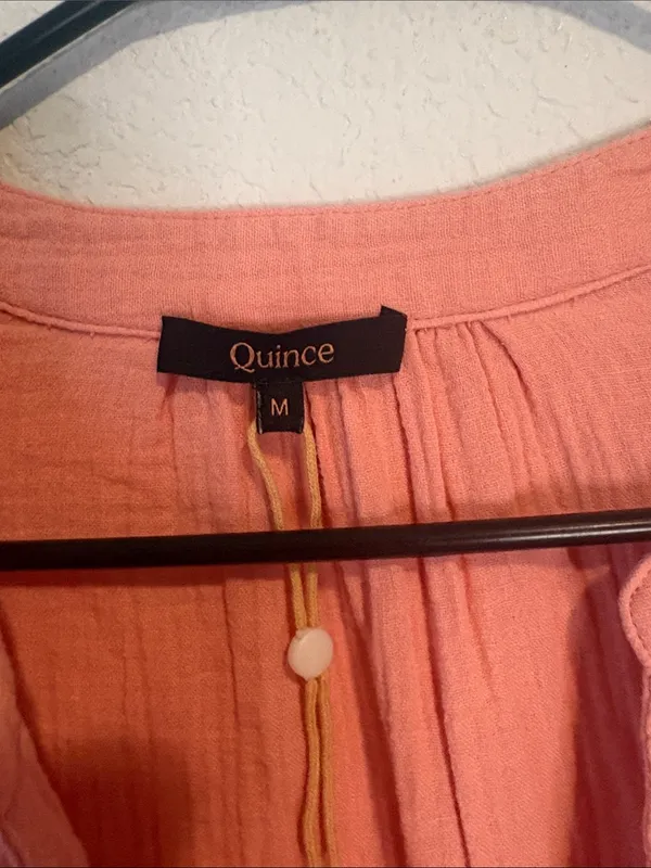 Quince Coral Tiered Button-Front Long Sleeve Tunic Dress - Image 2