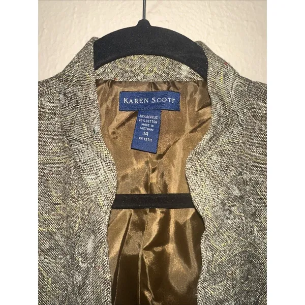 Karen Scott Paisley Print Button‎ Front Jacket Career Office Coat Size 14 - Image 3