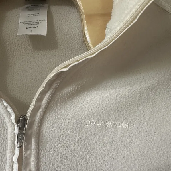 Vintage PATAGONIA Women's Large Full Zip Fleece Jacket Made In‎ USA Ivory Cream - Image 3