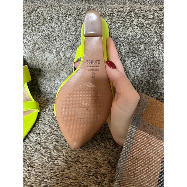 SCHUTZ Soraya Wedge Sandal Neon Yellow‎ Size 6 Leather Sole - Image 8