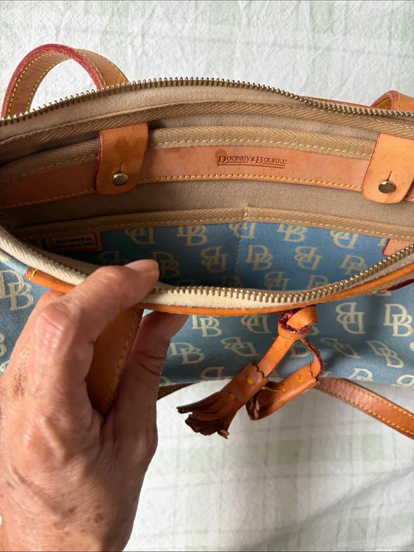Dooney & Bourke Light Blue Canvas Shoulder Bag with Tan Leather Trim - Image 5