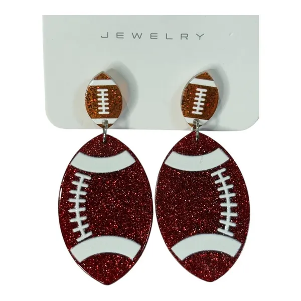 Football Drop Earrings Womens OS Red Glitter‎ Game Day Sports Jewelry Sparkle - Image 4