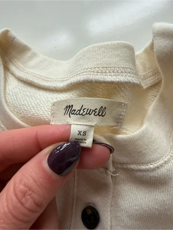 Madewell Henley Puff Sleeve Sweatshirt In Antique Cream XS - Image 6