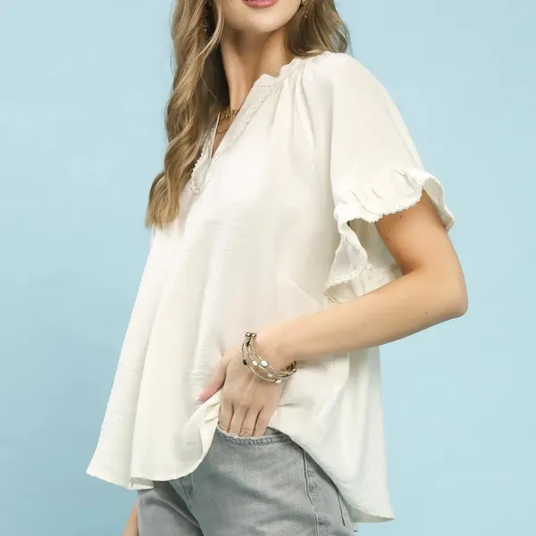 Umgee Ruffle Sleeve V-Neck Flutter Blouse‎ - Image 2