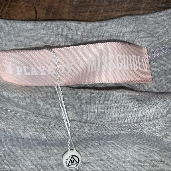 Playboy x Misguided Mission Statement T- Shirt Dress Grey/ Pink New with Tags - Image 7