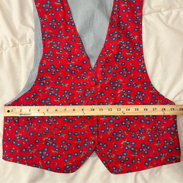 Vintage 90’s Reversible Red Floral / Chambray Patterned Vest - Image 8