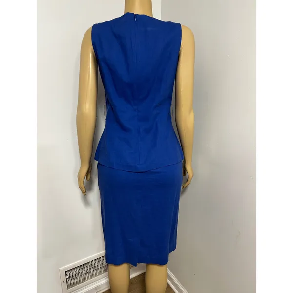 Robbie Bee Petite Royal Blue Linen Blend Peplum Top Dress 6P - Image 4