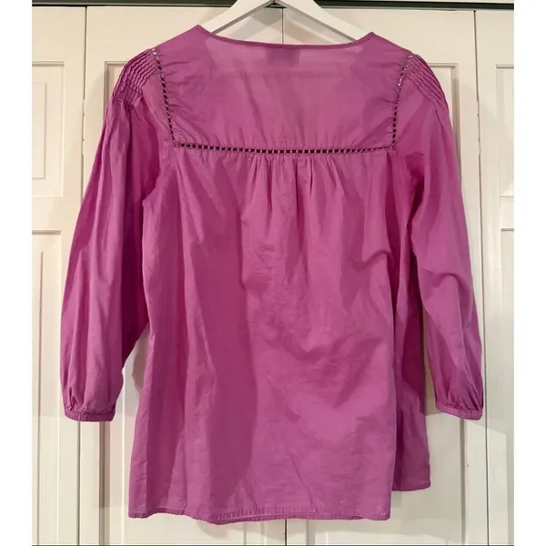 Loft pink cotton puff sleeve boho blouse size M - Image 6