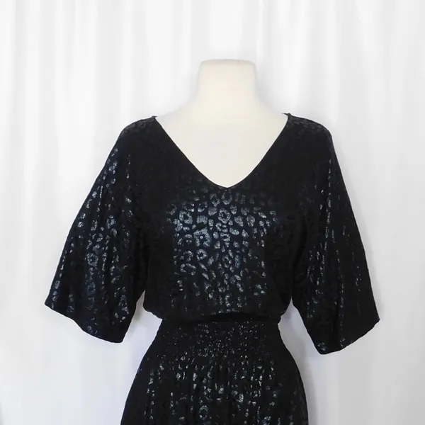 White House | Black Market NWT!! Kimono Sleeve Smocked Waist Dress Leopard Foil Mini Animal X-Small - Image 3