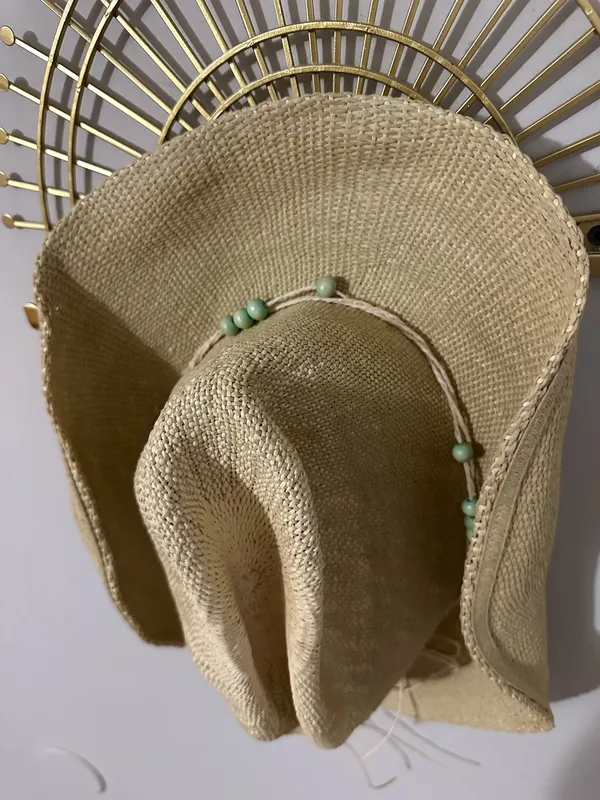 Universal Threads Natural Straw Hat with Light Green Bead Trim - Image 3