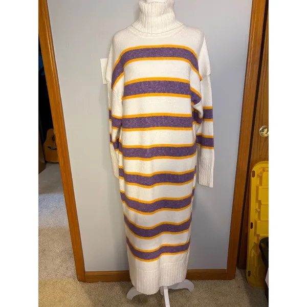 Daily Practice Anthropologie Karigan Striped Turtleneck Sweater midi‎ Dress XS - Image 3