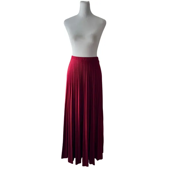 Vintage ‘70s Crimson Pleated A-Line Maxi Skirt - Image 3
