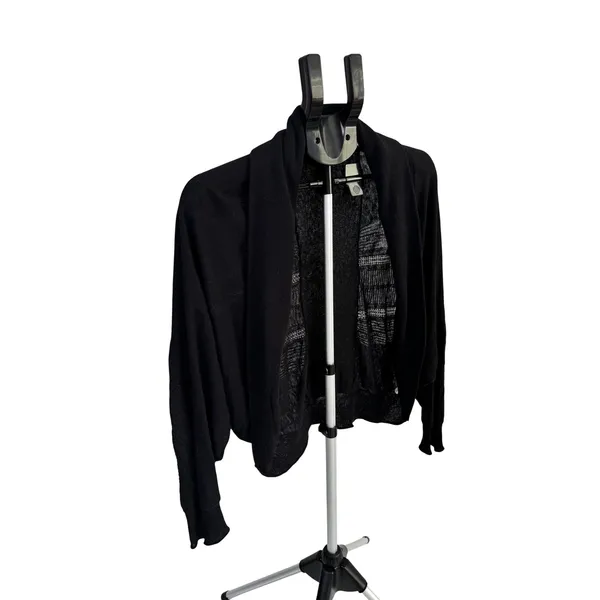 Free People Black Linen Blend Batwing Cardigan Open Front Knit Sweater XS/S‎ - Image 2