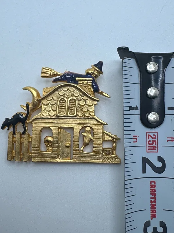 Vintage AAI Halloween House Brooch Pin Gold Tone - Image 6