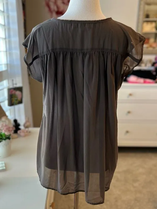 LOFT Brown Sheer Top Small - Image 8