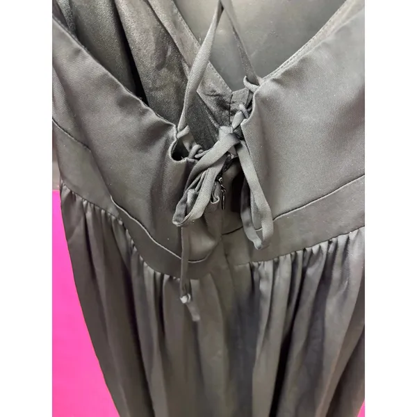 J.Crew‎ Black Satin V-Neck Lace-Up Back Maxi Dress G3513 Womens 12 NEW - Image 5
