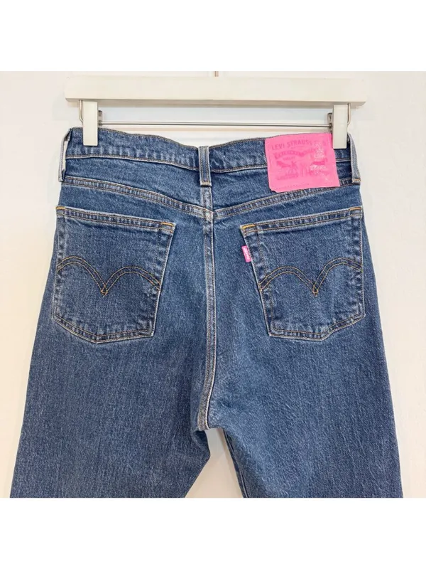 Levis Wedgie Jeans Size 27 Blue Dark Wash Frayed Raw Hem Button Fly Downtown Gir - Image 8