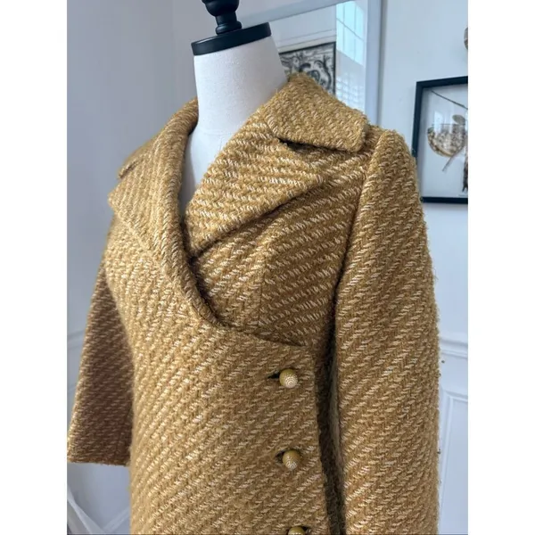 Vintage 60s Franklin Simon New York Mustard Gold Side Button Coat S M - Image 4
