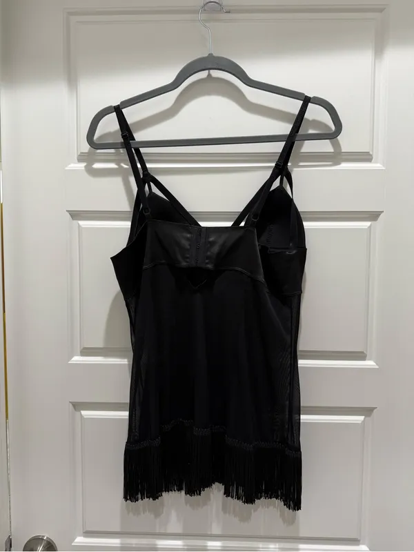 Seduction by Fredricks of Hollywood Black Sheer Fringe Nightie Lingerie Dress - Image 8