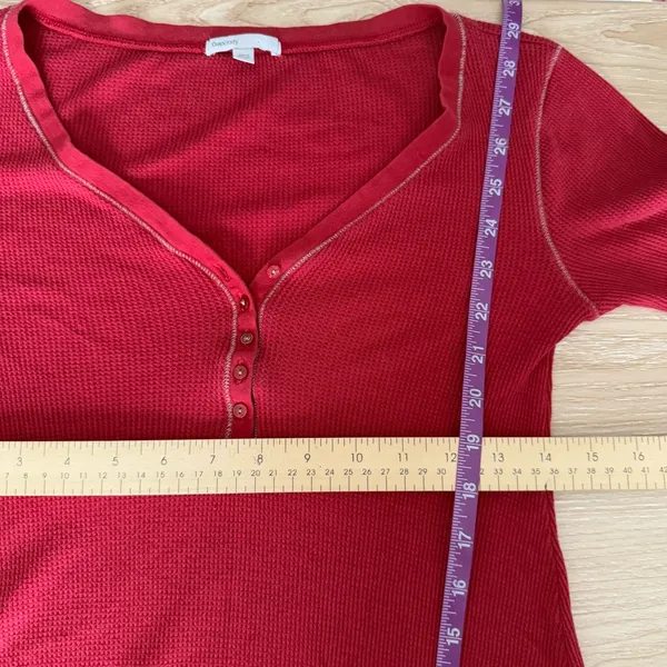 Gap XS Y2K Cherry Red Henley Tunic Long Sleeve Waffle Knit Lounge Flowy Relaxed - Image 5