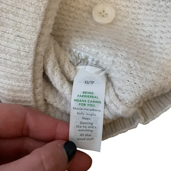 ​Aerie Cream Waffle Knit Henley Sweater‎ Oversized Button Front Soft Cottagecore - Image 5