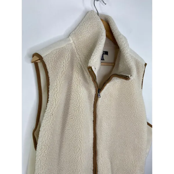 Chaps‎ Womens Cream Brown Sherpa Full Zip Vest Plus Size 1X EP3011 - Image 4