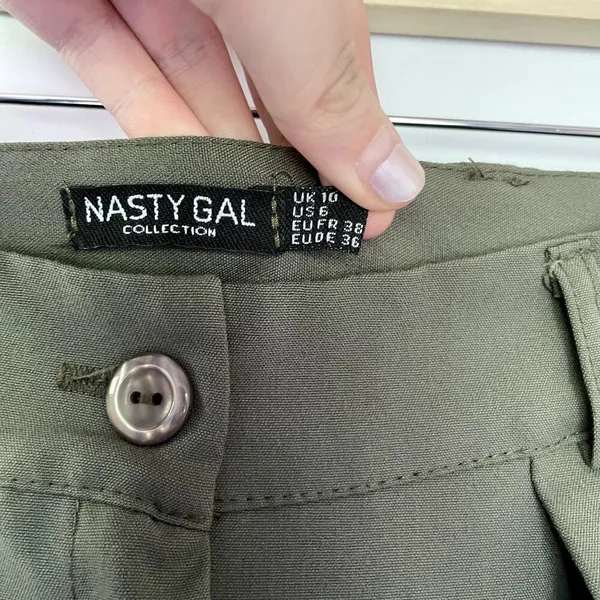 Nasty Gal Wide Leg‎ Trousers Size 6 Olive Green Women Pleated High Waist - Image 4