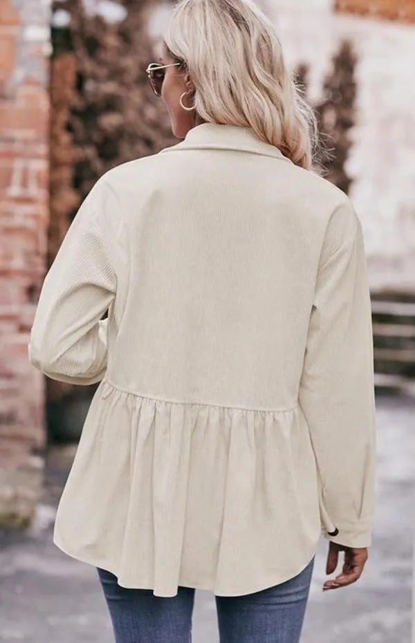 NEW Tan Corduroy Babydoll Peplum Skirt Button Front Jacket - Image 5