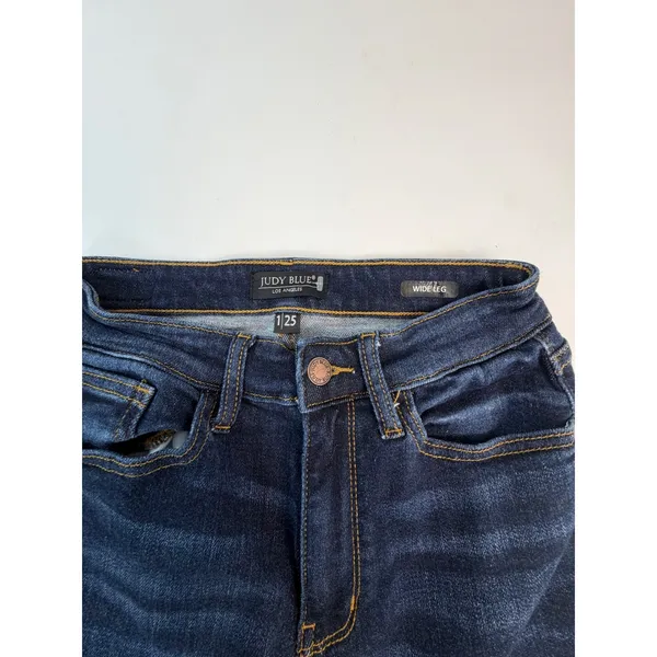Judy Blue Wide Leg High Rise Raw Hem Dark Wash Jeans JB82517DK-CO Womens 1/25 - Image 6