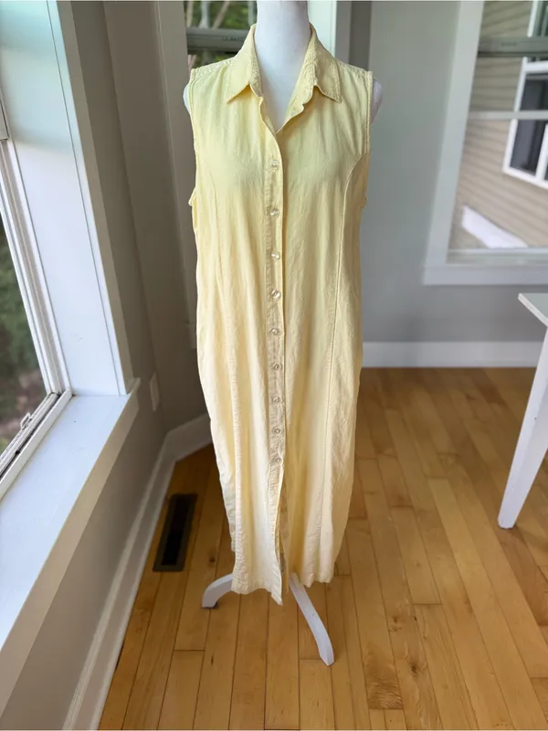 Christopher & Banks Butter Yellow Linen Blend Sleeveless Shirt Dress Size 12 - Image 5