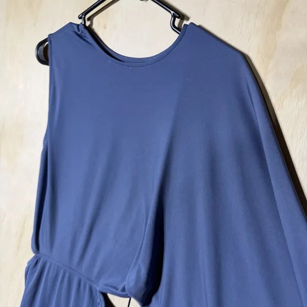 ZARA Women's Medium Blue Asymmetric One Sleeve Cutout Maxi Dress Knot Evening - Image 8