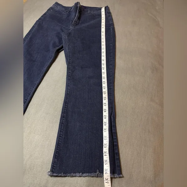 NYDJ Not Your Daughter's Jeans Dark Wash Raw Fray Hem Flare Jeans petite Sz 10P - Image 4