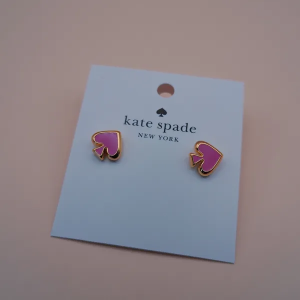 Kate Spade Everyday Spade Pink Enamel Stud Earrings Y2K Coquette Gold NEW‎ - Image 2