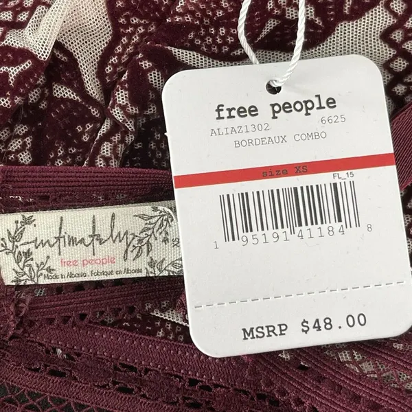 Free People Intimately Alia Bralette Bra X-Small Bordeaux Floral Lace Lingerie - Image 7