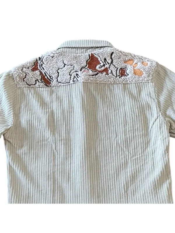 $80 NWT blue b Cream Embroidered Corduroy Fray Edge Western jacket M - Image 6