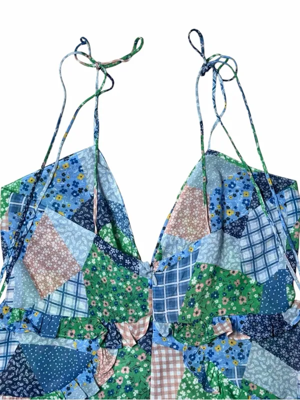 For Love & Lemons Blue Patchwork Juniper Romper Womans S - Image 6