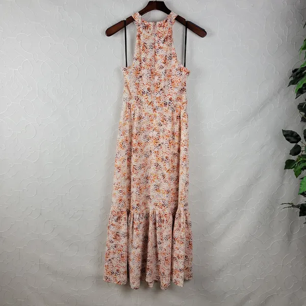 Laundry by Shelli Segal Womens Dress Size 2 Orange Halter Neck Midi Tiered Maxi - Image 2