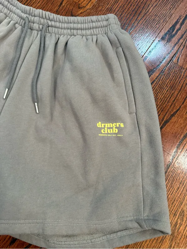 DRMERS Club Gray Cotton Drawstring Shorts with Yellow Logo - Image 2