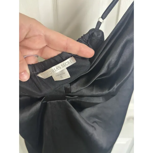 Y2K Victoria’s Secret Black Satin Mini Slip Dress Bow Bust LBD Small Dark Fairy - Image 3