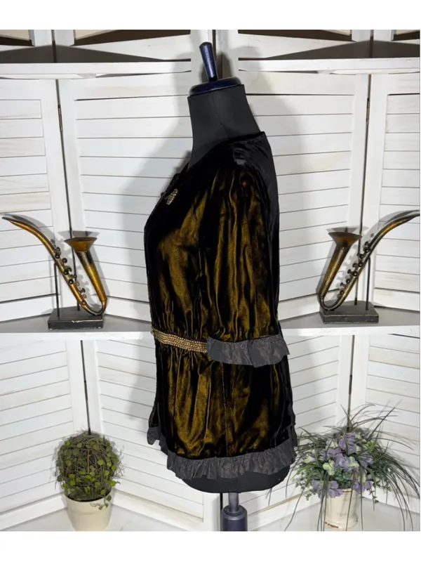 Vintage Victorian blouse crushed velvet brown Vamp whimsigoth cosplay Ren Fair - Image 4