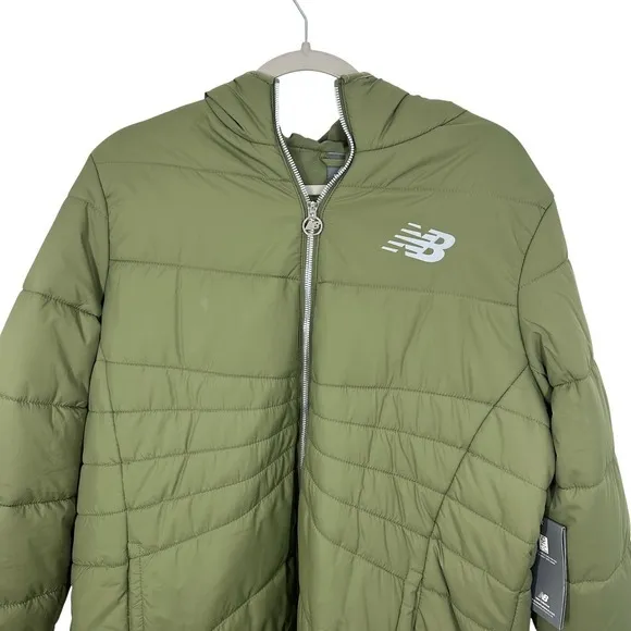 New Balance Women Puffer Jacket Forest Green Hooded Water Wind‎ Resistant XL - Image 10