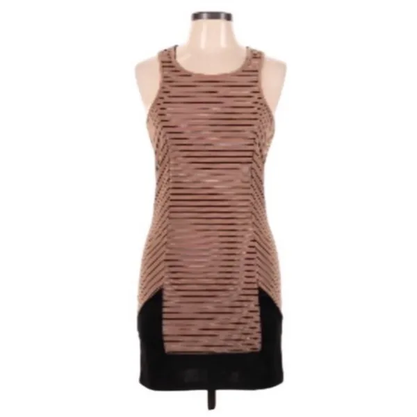 THML Sleeveless Minimalist Career Sheath Dress Size M Brown Black Color Block - Image 2